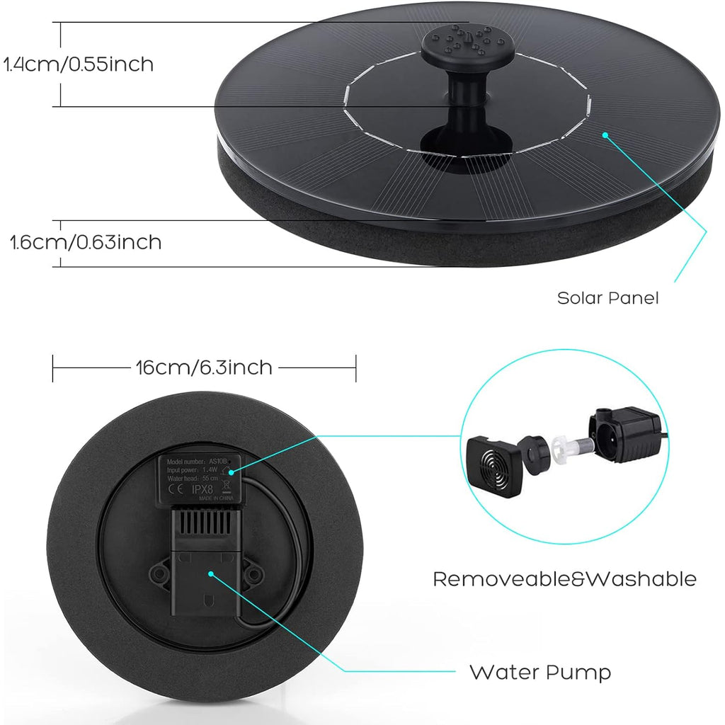Mademax Solar Bird Bath Fountains, Upgrade 1.4W Solar Fountain Pump With 8 Nozzles & 4 Brackets, Free Standing Floating Solar Powered Water Fountain Pump For Bird Bath, Garden, Pond, Pool, Outdoor