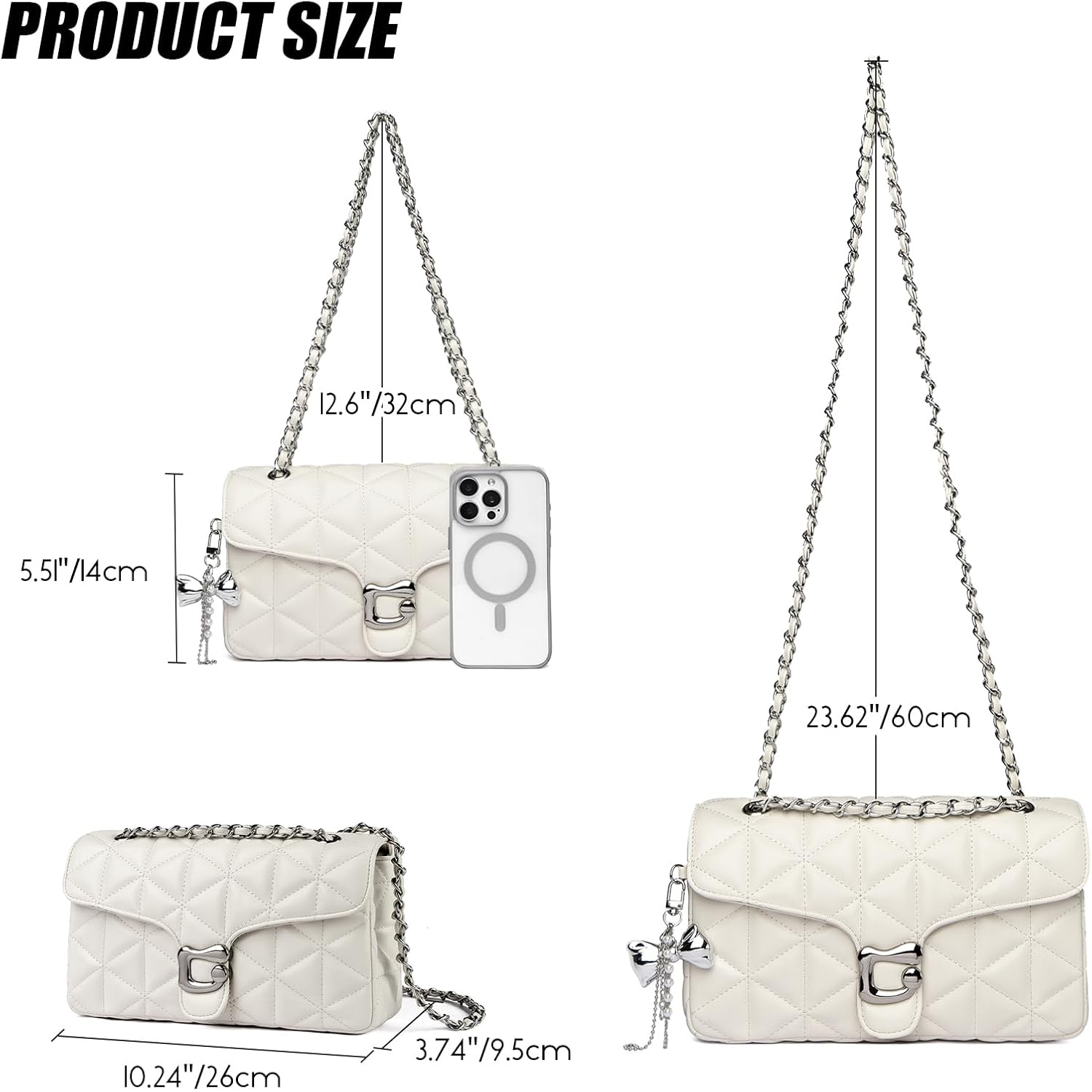 Quilted Crossbody Bags For Women - Small Leather Cross Body Shoulder Handbags Satchel Designer Evening Chain Purses | Cute Pendant Charm