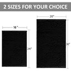RUN HELIX Bathroom Rugs Set 2 Piece Thick Chenille Bath Mats, Soft Quick Dry Plush Absorbent Bath Rugs with Non-Slip PVC Backing, 32x20+24x16 Inch Black