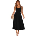 Ofeefan Summer Dresses For Women Square Neck Corset A Line Maxi Dress Ruffle Ruched Waist Flowy Outfits