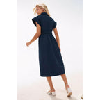 Ladyful Women Casual Button Down Shirt Dress Short Wing Sleeve Buiness Midi Shirt Dress With Belt Elegant Dress