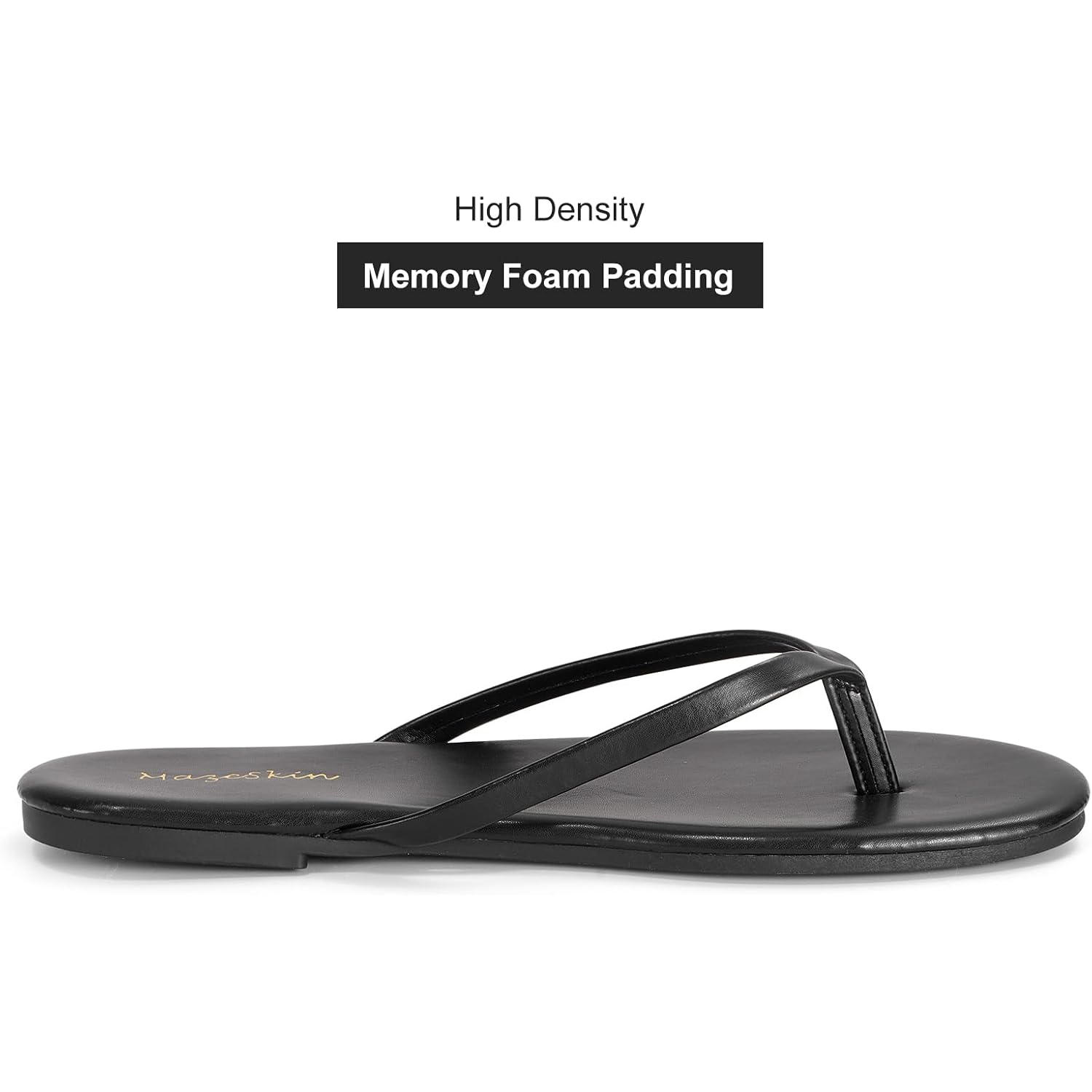 Mazeskin Women'S Memory Foam Comfortable Flat Thong Sandals Dressy Summer Beach Leather Slide Flip Flops