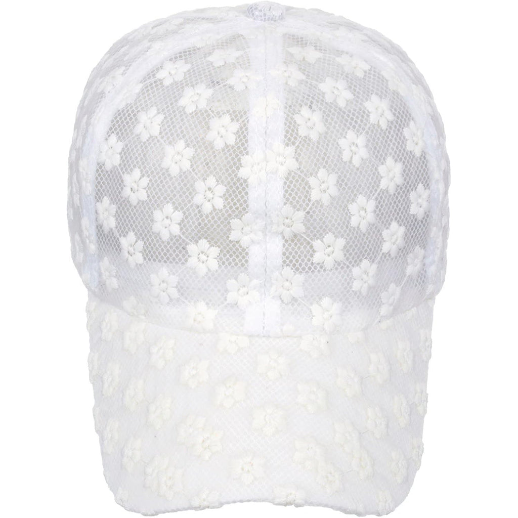 Women's Lace Small Flower Baseball Caps Adjustable Hollow Lace Hat Summer Cap Visor Cap White