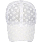 Women's Lace Small Flower Baseball Caps Adjustable Hollow Lace Hat Summer Cap Visor Cap White