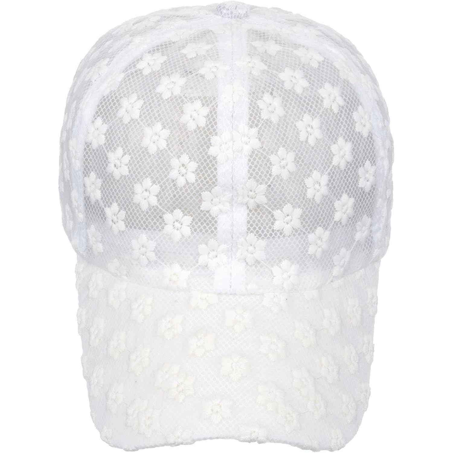 Women's Lace Small Flower Baseball Caps Adjustable Hollow Lace Hat Summer Cap Visor Cap White
