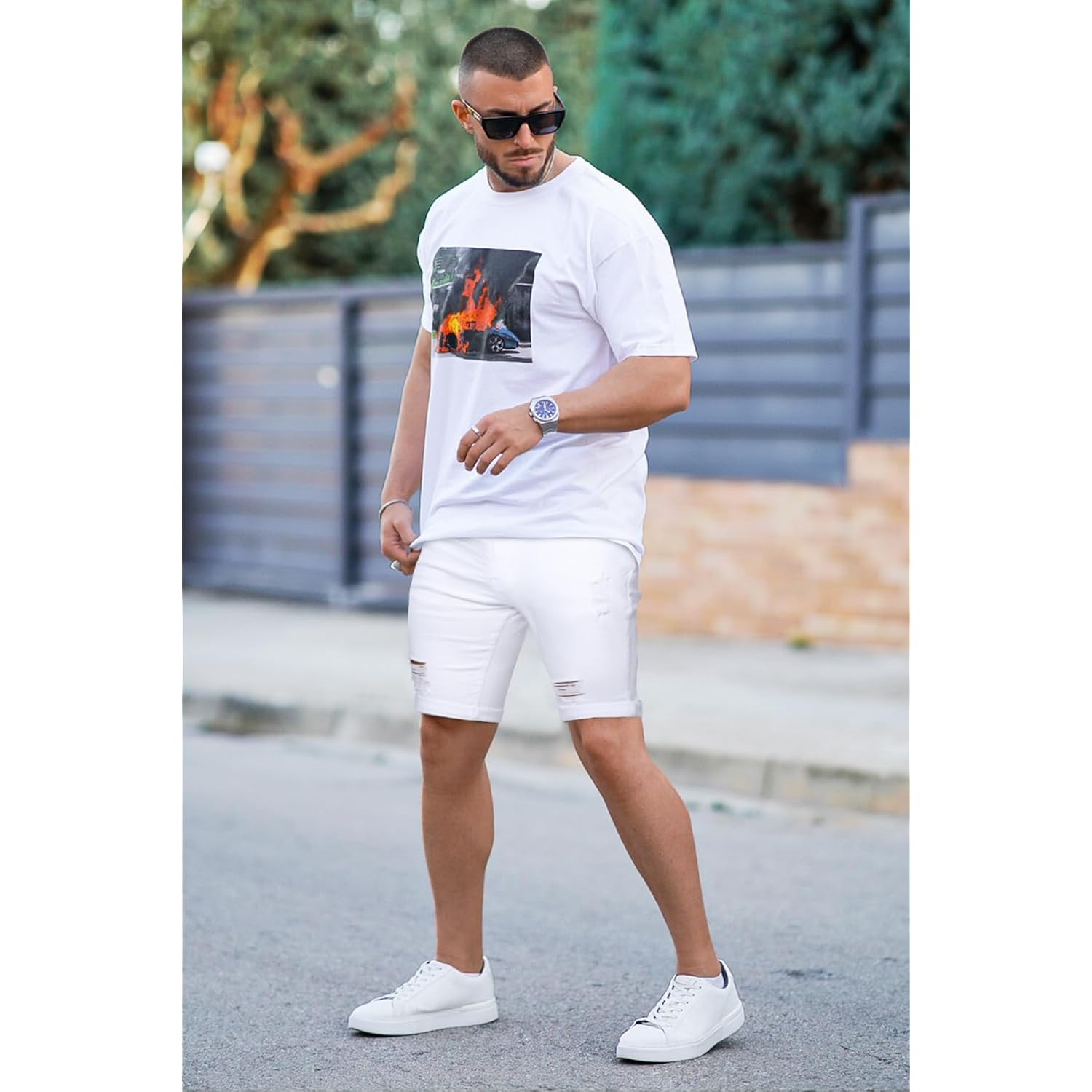 Gingtto Mens Jean Shorts Slim Fit Stretch Denim Shorts Men