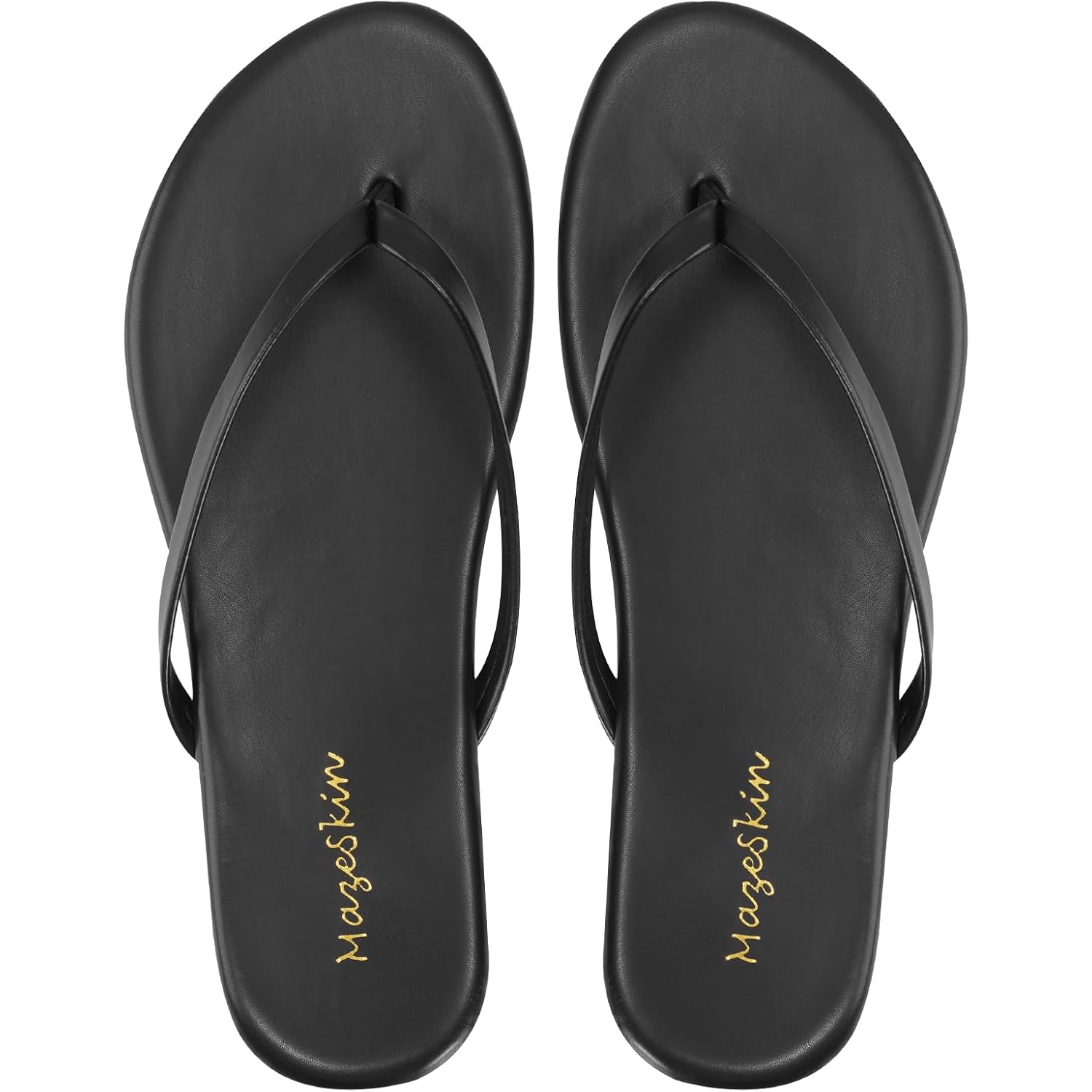 Mazeskin Women'S Memory Foam Comfortable Flat Thong Sandals Dressy Summer Beach Leather Slide Flip Flops