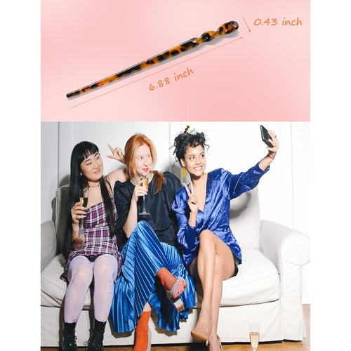 Acetate Tortoise Shell Hair Sticks - Leopard Print Hair Pins, 12 Pieces for Long Hair - Chinese Hair Styling Accessories for Women & Girls