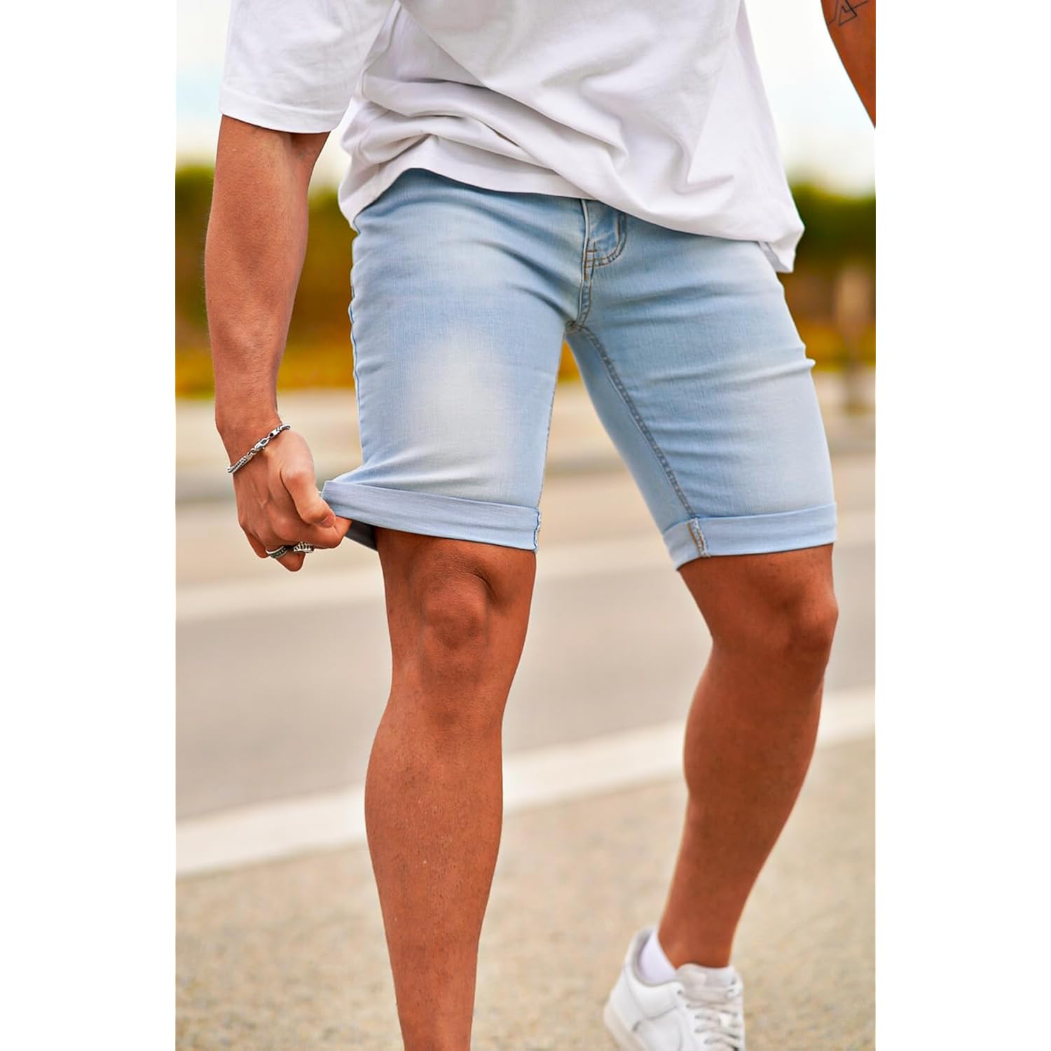 Gingtto Men'S Denim Shorts Skinny Stretch Short Jeans
