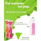 Ansmio 150 Disposable Popsicle Mold Bags With Zip Seals, 8X2" Freezer Tubes For Diy Ice Pops, Yogurt, Juice & Fruit Smoothies - Includes Funnel, Bpa-Free, Ice Pop Molds