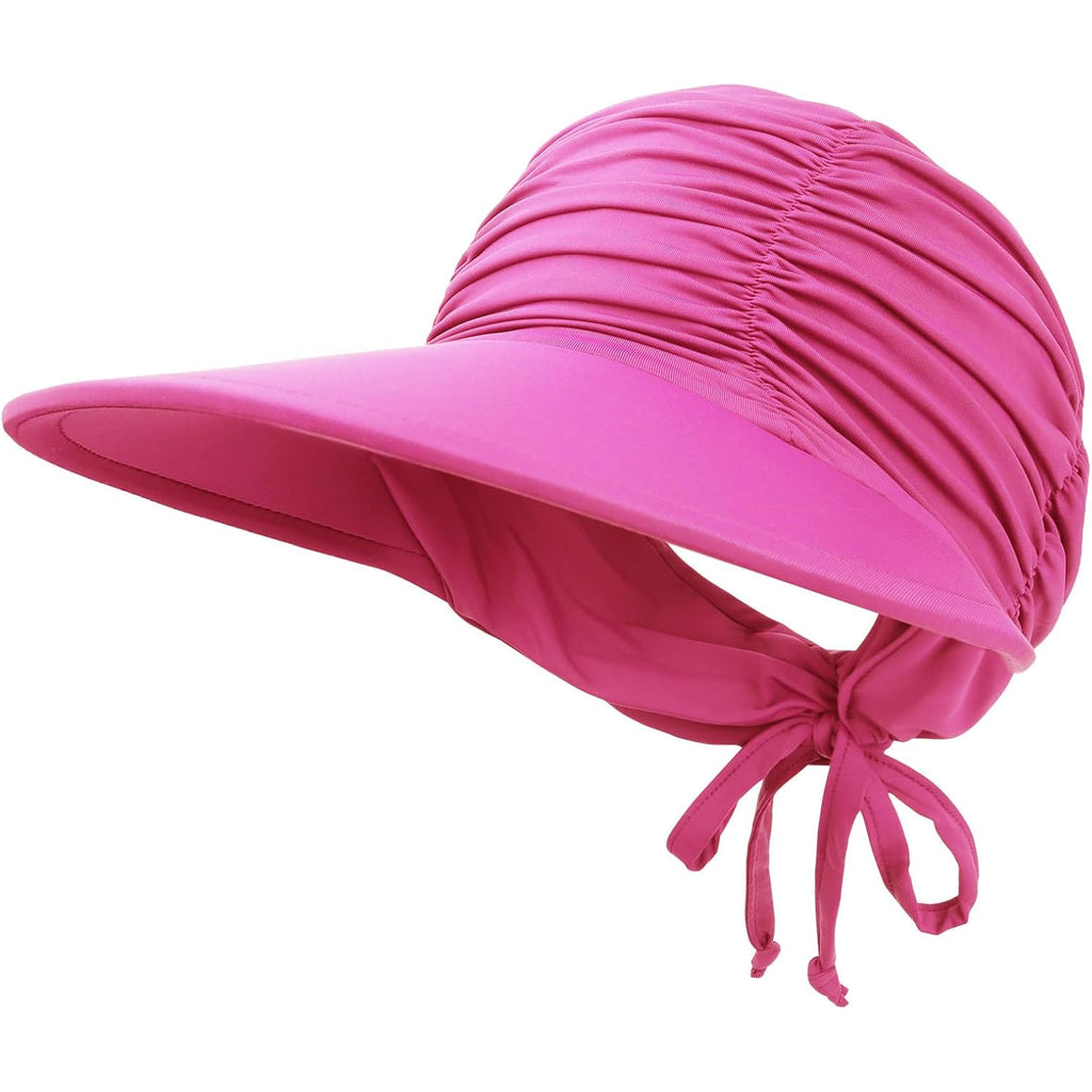 Women Visor Sun Hat Adjustable Foldable Wide Brim Sun Hats Summer UPF 50+ UV Protection Visor Cap for Outdoor Beach Fuschia a