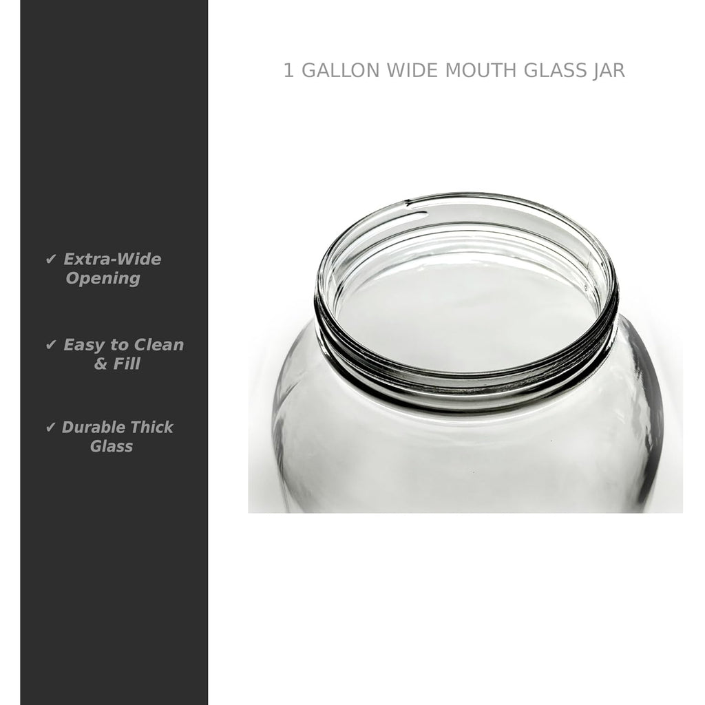 North Mountain Supply 1 Gallon Glass Jar Wide Mouth with Black Plastic Lid - USDA, BPA-Free, Made in the USA - for Fermenting, Storing, Canning, and Much More!