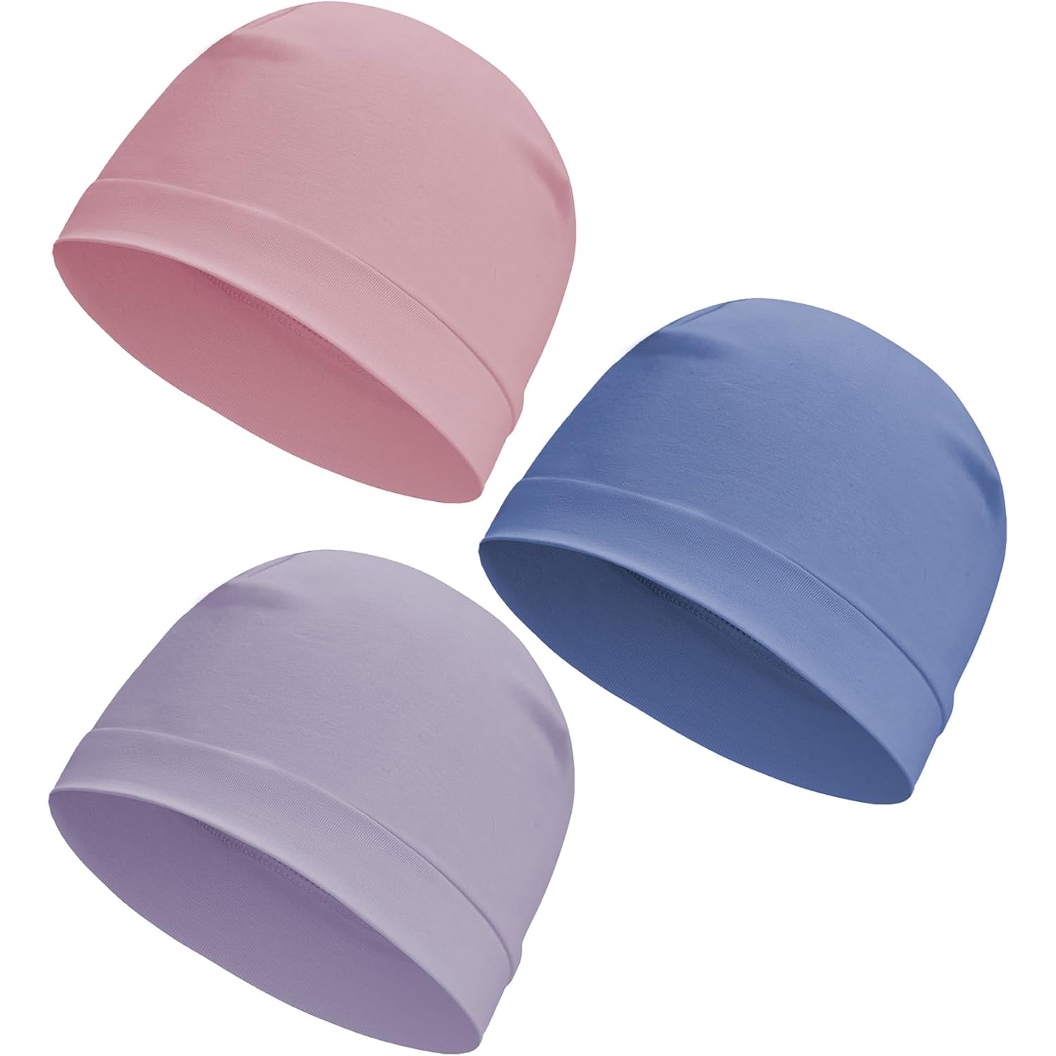 3 Pieces Cotton Skull Caps for Men Women Chemo Headwear Lightweight Beanie Sleeping Cap Helmet Liner Set E-light Blue,pink,light Purple