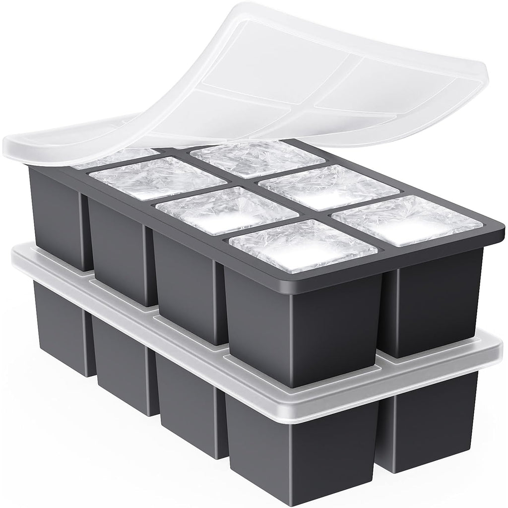 Large Ice Cube Trays For Whiskey: Ggow Big Silicone Ice Cube Trays 2Inch - Huge Square Ice Cubed Tray For Whisky And Cocktail