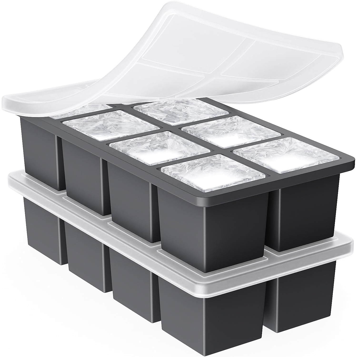 Large Ice Cube Trays For Whiskey: Ggow Big Silicone Ice Cube Trays 2Inch - Huge Square Ice Cubed Tray For Whisky And Cocktail