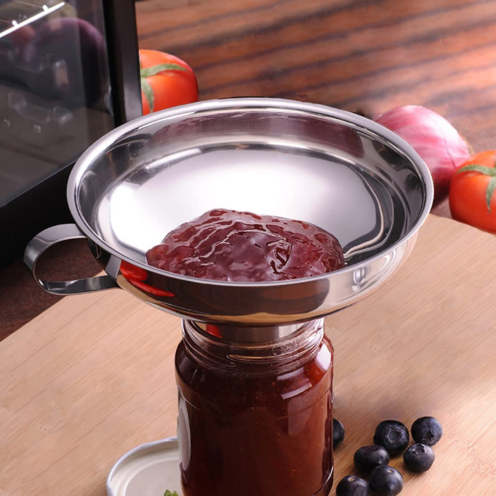 Delove Canning Funnel With Strainer For Wide And Regular Mason Jars - Wide-Mouth Funnels For Kitchen Use - Canning Supplies Kit - Stainless Steel - 3 Pack (Small And Large)