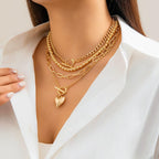Otxas Layered Necklace for Women Non Tarnish Chunky Necklace Stack for Women Paperclip Chain Necklaces Retro Coin Medallion Heart Pendant Necklaces Chunky Jewelry Set