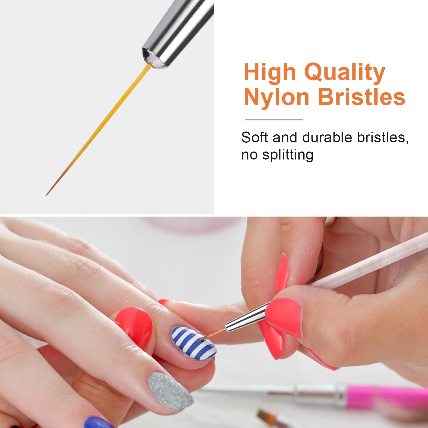 TEOYALL Fine Liner Brush, Nail Art Striping Brushes 5/7/9/11/20mm Thin Line Nail Brush Detail Drawing Brush Gel Nail Polish Brush