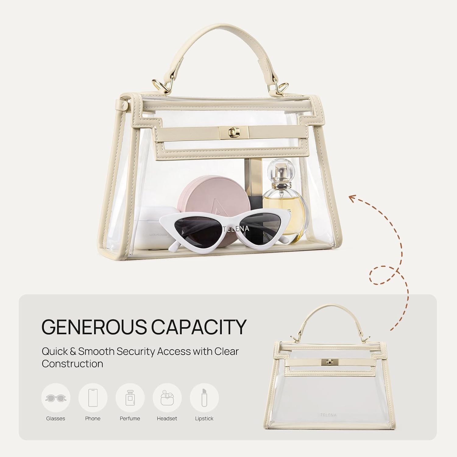 Telena Clear Bag For Stadium Events Pvc Transparent Crossbody Purse For Women With Adjustable Strap For Concerts Game Day