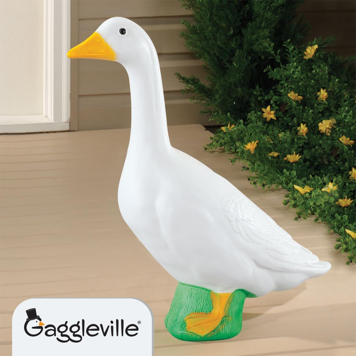 Official Gaggleville 23" Large White Goose, Plastic Garden Décor, Vibrant & Clean Painted Goose Feet - Indoor Or Outdoor Decorative Figurine For Garden, Patio, Or Entryway Accent By Fox Valley Traders