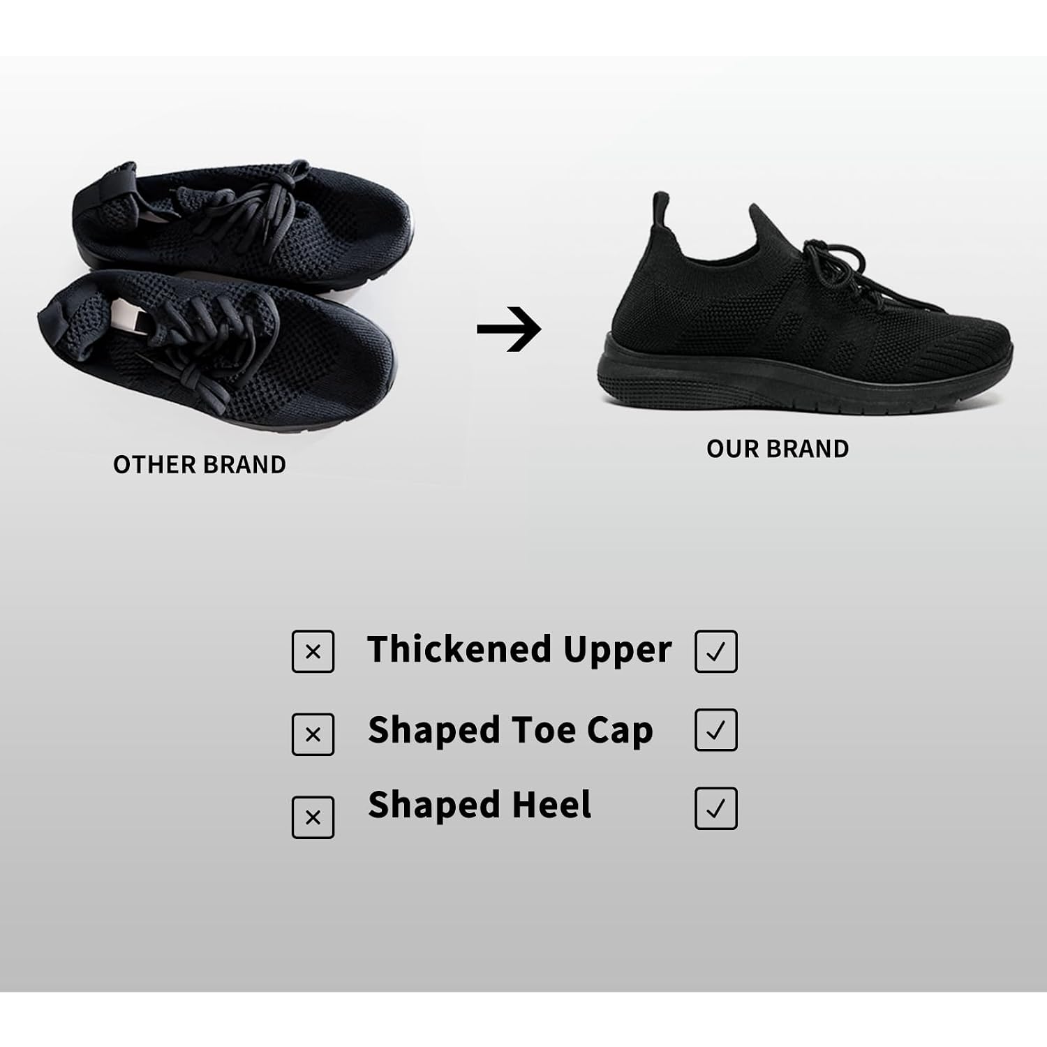 Bernal Black Sneakers For Women Walking Shoes Non Slip Lightweight Casual Breathable Tennis Shoes Work Travel