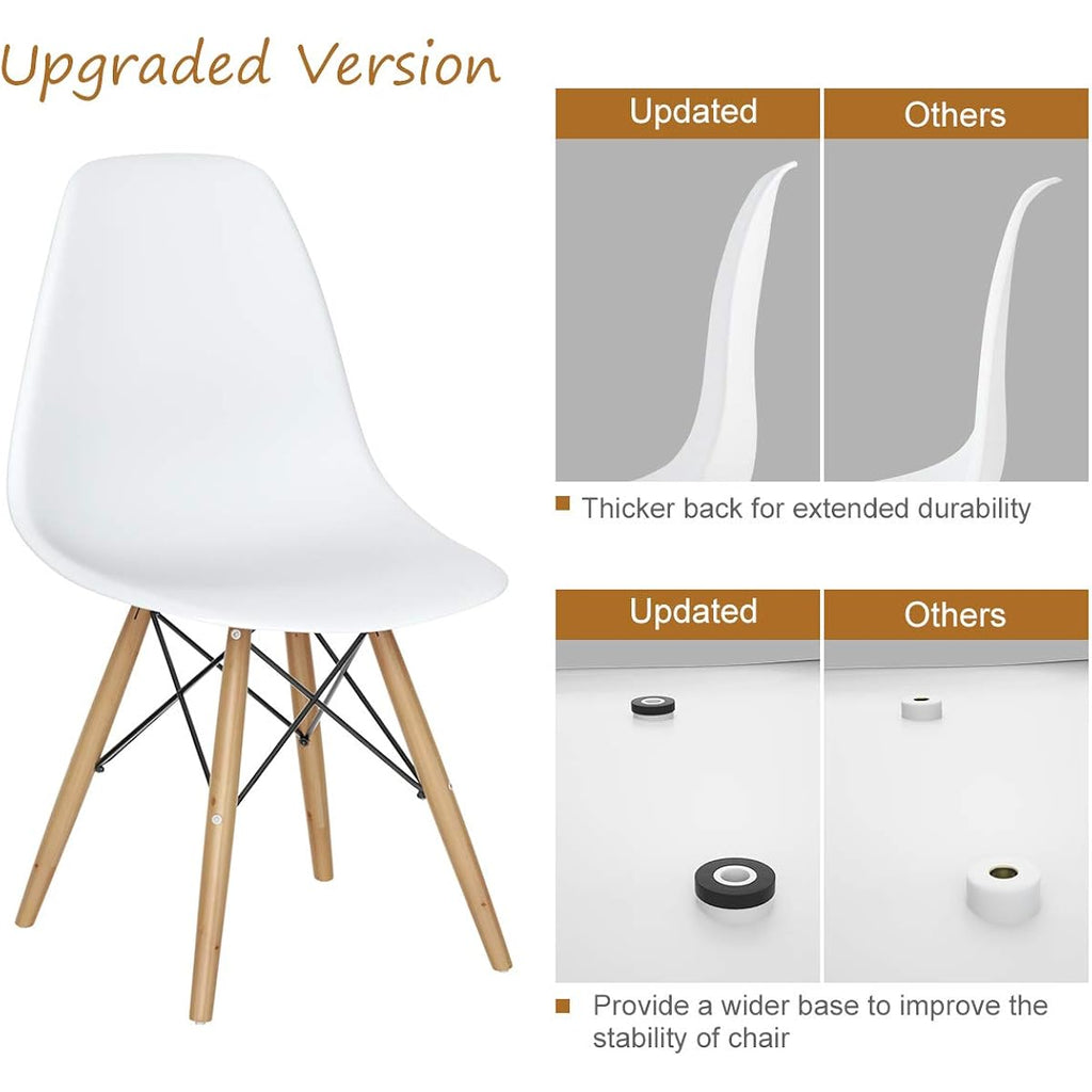 Giantex Dining Chairs Set Of 2 White, Pre Assembled Mid Century Modern Dining Chairs With Wood Legs, Armless Kitchen Chairs, Plastic Dining Side Chair For Dining Room, Kitchen, Living Room