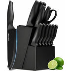 Xanapon Knife Set, 14 Pieces Kitchen Knife Set, High Carbon German Stainless Steel, Dishwasher Safe Cutlery With Built-In Knife Sharpener, Black