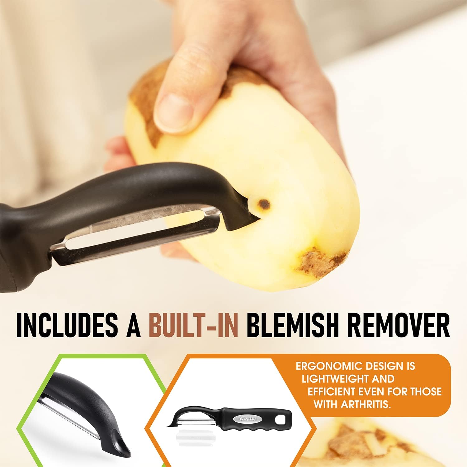 Spring Chef Premium Swivel Vegetable Peeler, Soft Grip Handle And Ultra Sharp Stainless Steel Blades - Perfect Kitchen Peeler For Veggie, Fruit, Potato, Carrot, Apple - Black