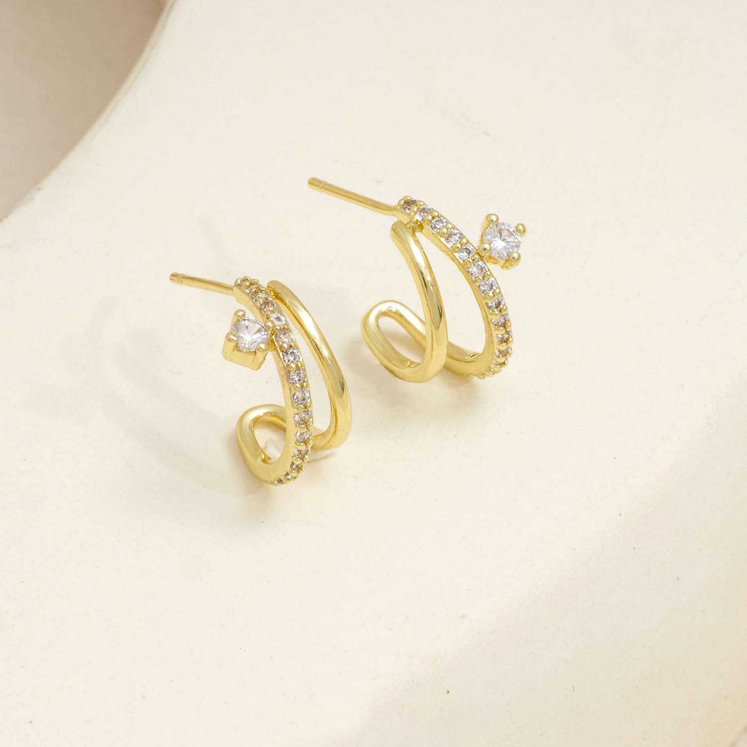 Hoop Earrings for Women 14K Gold Plated Triple Huggie Hoop Earrings Hypoallergenic Lightweight Wedding Earrings For Brides Jewelry Gifts for Women Trendy