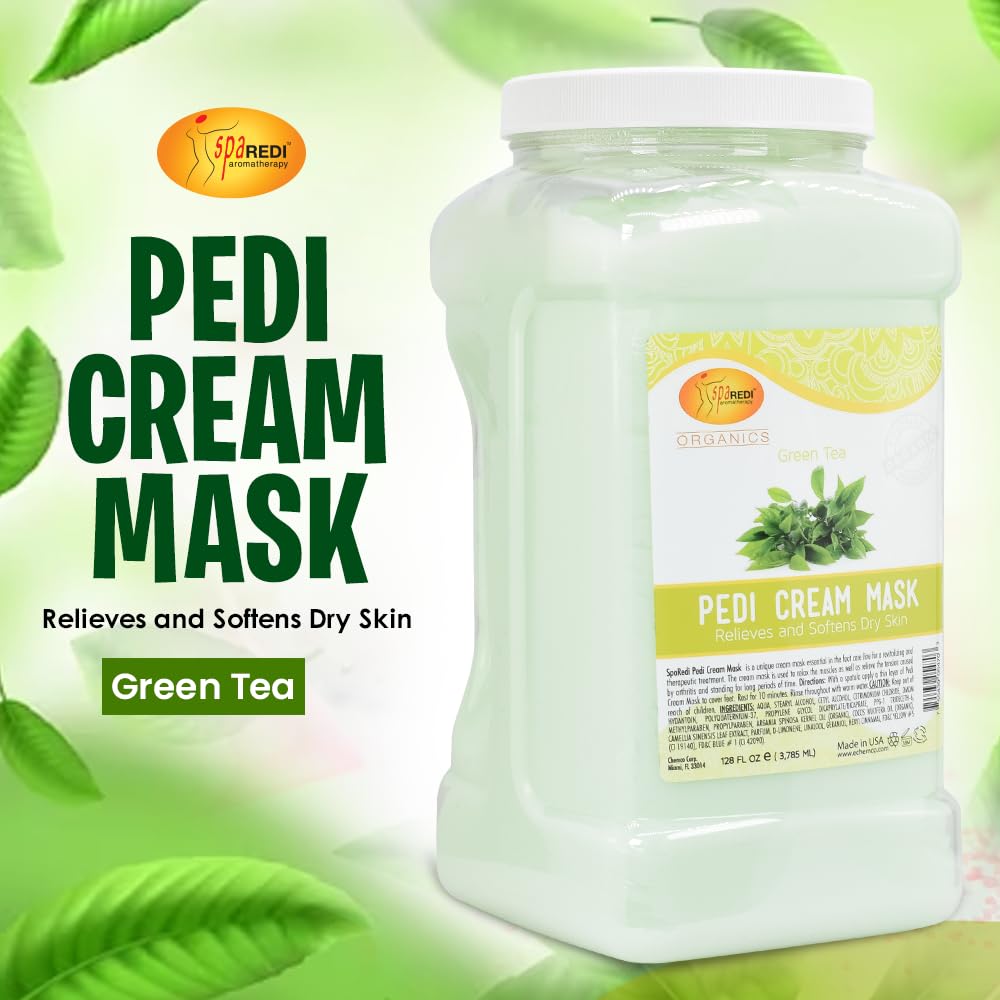 SPA REDI - Body and Foot Cream Mask, Green Tea, 128 Oz - Pedicure Massage for Tired Feet and Body, Hydrating, Fresh Skin - Infused with Hyaluronic Acid, Amino Acids, Panthenol, Comfrey Extract
