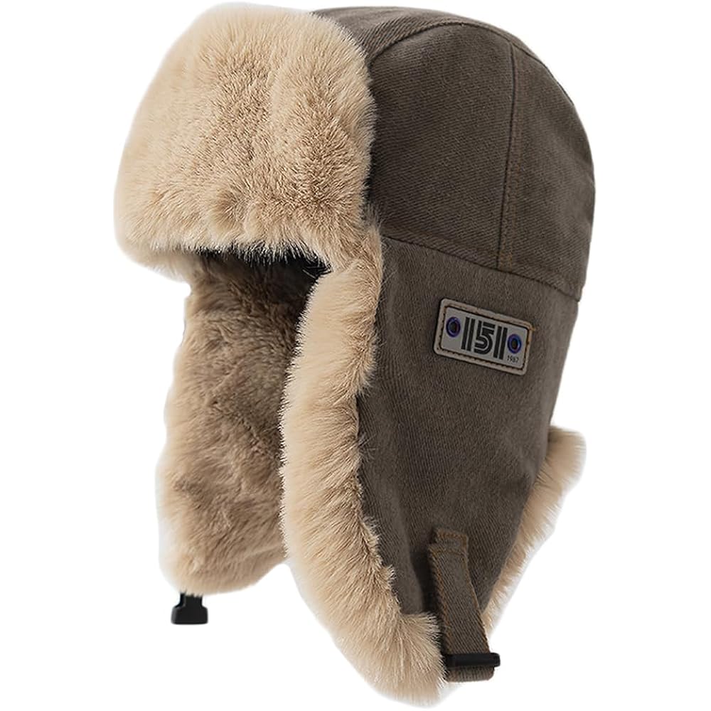 Winter Trapper Hat with Windproof Ear Flaps,Women Men Faux Fur Bomber Hat, Thermal Aviator Cap for Outdoor Skiing Hunting