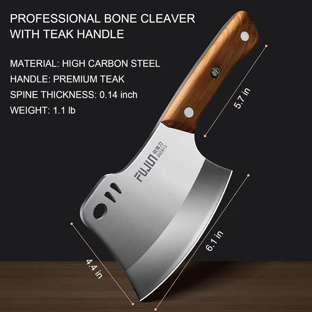 Meat Bone Cleaver Knife for Meat Cutting Handmade, Heavy Duty Butcher Axes, Hand Forged Bone Chopper, Full Tang Chopping Knife for Kitchen Outdoor BBQ Chirstmas Mother Father Gifts Idea Men