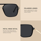 Fanshen Trendy Sunglasses Womens Men, Square Aviator Polarized Sun Glasses UV Protection for Driving, Travel & Everyday Wear A01 Black