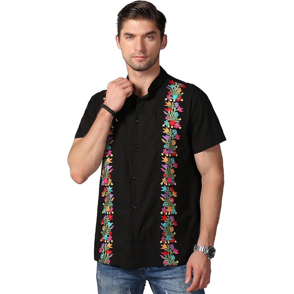 Mexican Shirts For Men Traditional Men'S Guayabera Dress Shirts Mens Button Up Band Collar Dress Shirt Fiesta