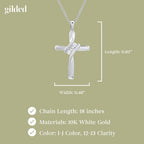 GILDED Small 10K White Gold Natural Round-Cut Diamond Accent (I-J Color, I2-I3 Clarity) 3 Stone Cross Pendant-Necklace,18"