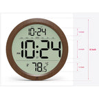 Digital Wall Clock Battery-Operated, 8 Inch Small Decorative Modern Wood Wall Clock With Date, Temperature, Auto-Dst, Silent Electric Wall Clock For Bedroom, Living Room, Kitchen, Office, Farmhouse