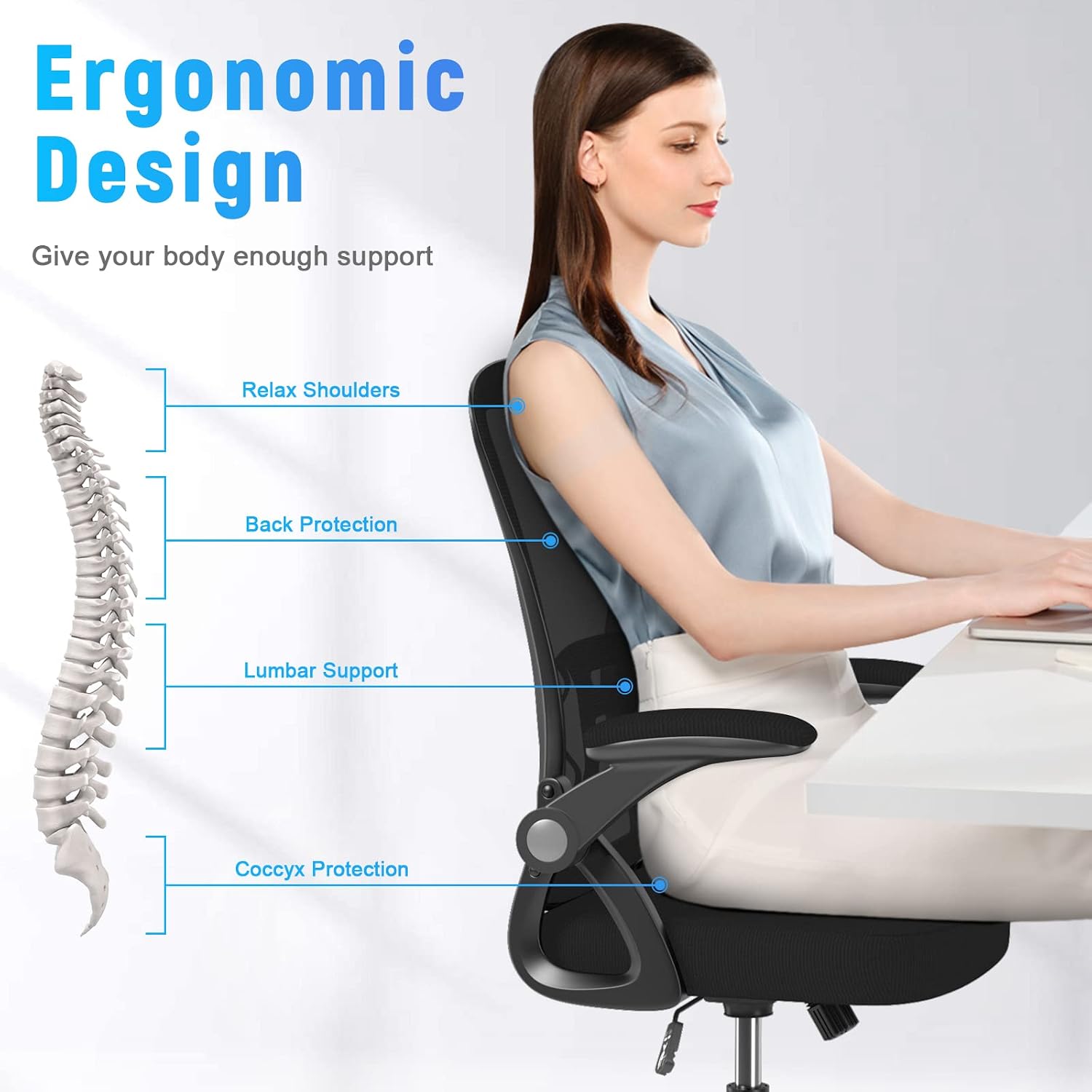 Naspaluro Home Office Desk Chair Mid Back With Adjustable Height Dark Black