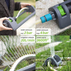 Lawn Sprinkler, Oscillating Sprinkler For Yard With 18 Hole Brass Nozzles, Watering For Lawn & Garden Covers Up To 3,600 Sq.Ft, Easy Adjust Range Control, Built-In Spray Jet Cleaning Needle (Gray)