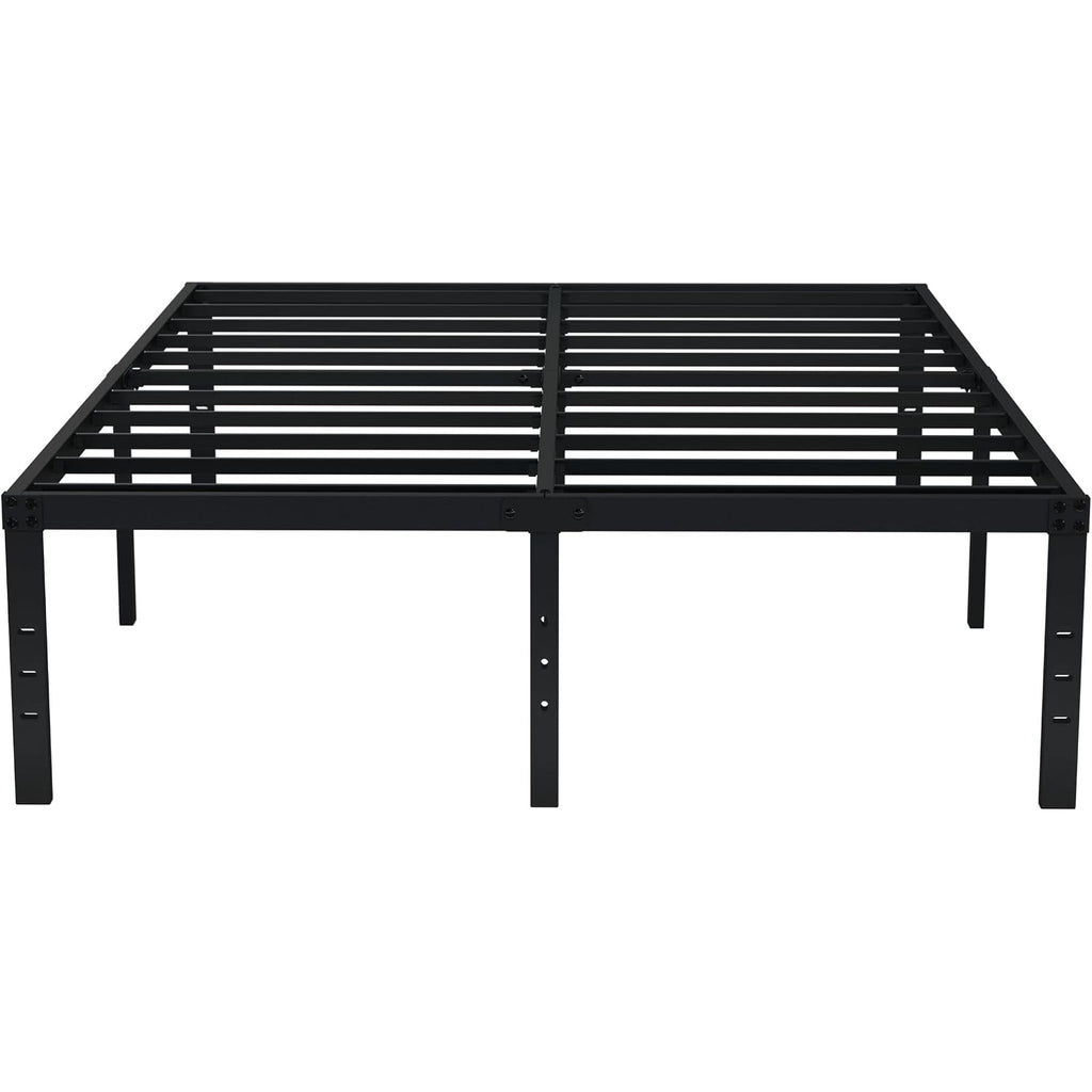 Emoda Queen Bed Frame No Box Spring Needed 18 Inch Heavy Duty Metal Tall Platform Bed Frame Queen Size With Large Storage Space, Easy Assembly, Black