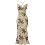 Soly Hux Women'S Floral Mesh Bodycon Cami Dress Cowl Neck Sleeveless Cocktail Party Wedding Guest Long Maxi Dresses