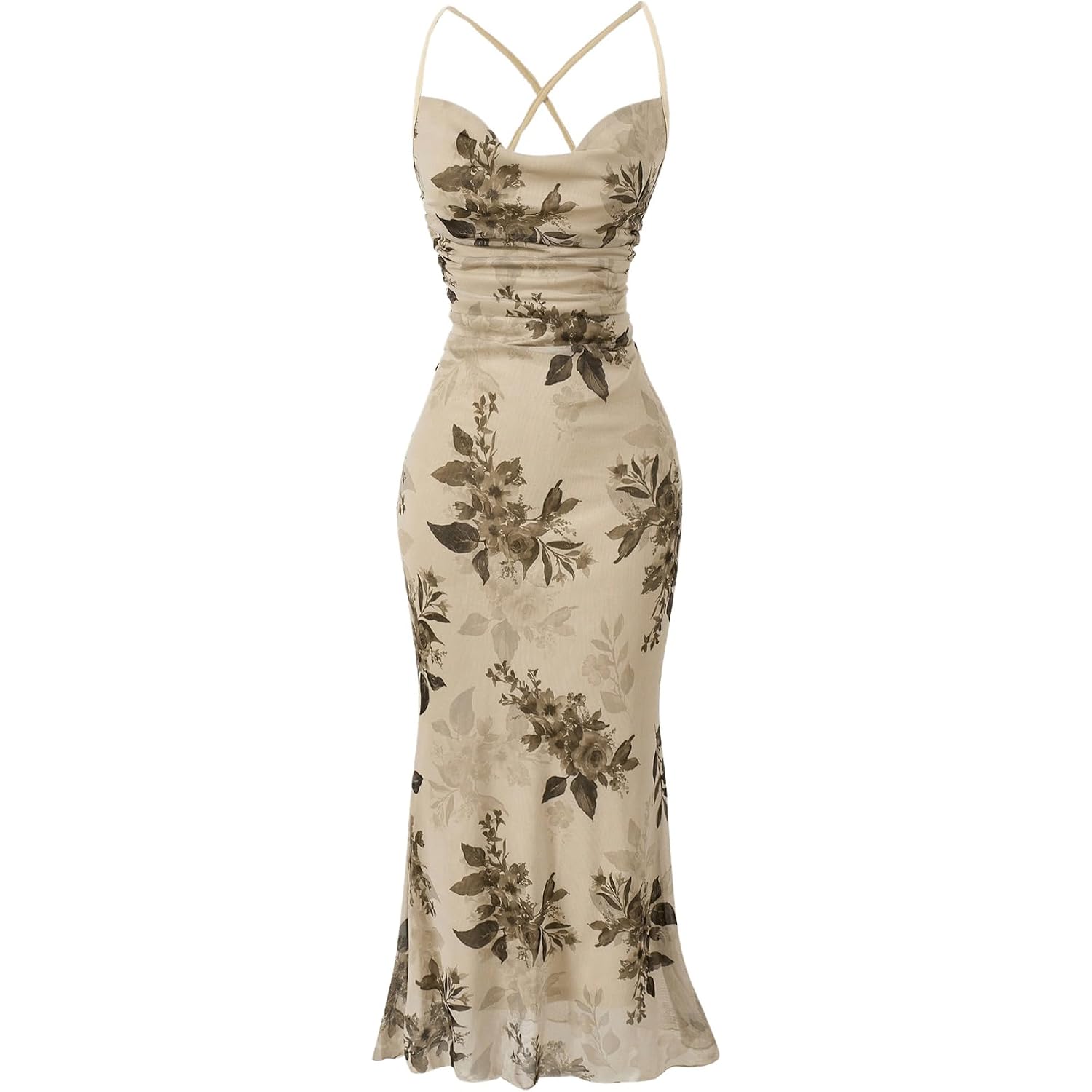 Soly Hux Women'S Floral Mesh Bodycon Cami Dress Cowl Neck Sleeveless Cocktail Party Wedding Guest Long Maxi Dresses