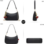 Black Shoulder Bag for Women Cute Hobo Cherry Purse Retro Clutch Underarm Handbag with Removable Straps
