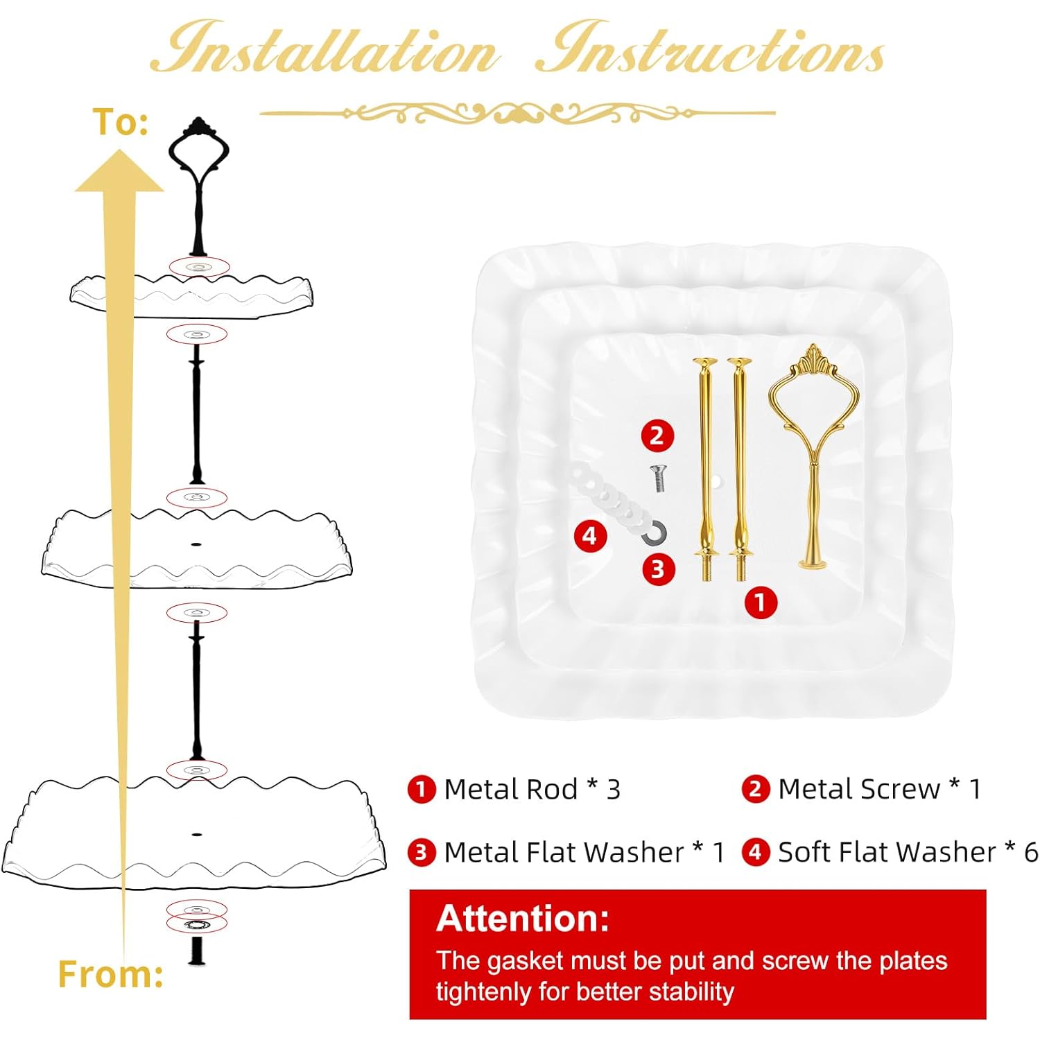 DAFURIET Dessert Cupcake Stand, 3 Tier Cup Cake Holder Tower for Tea Party/Birthday/Wedding, Plastic Tiered Serving Tray with Metal Rod, White