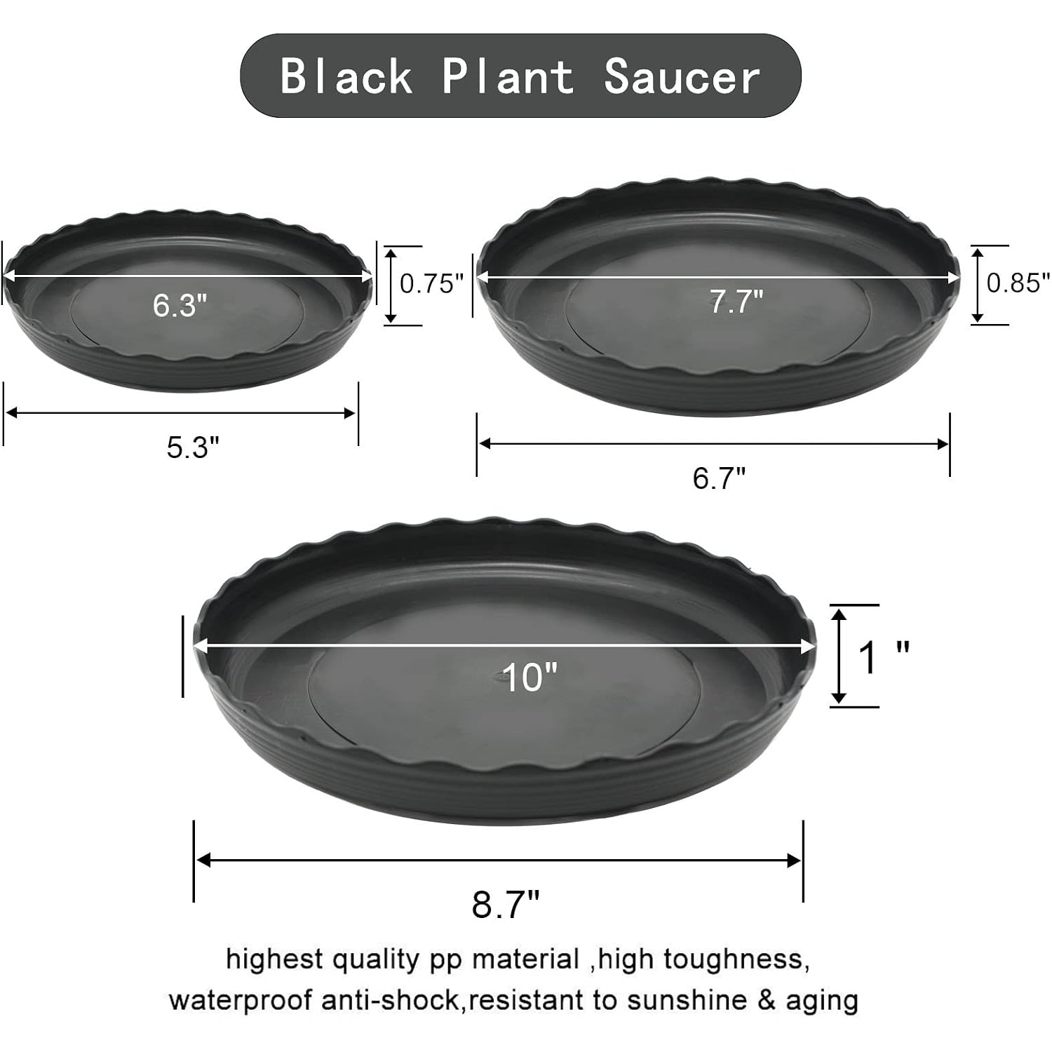 12Pcs Plant Saucer, 6 8 10 Inch Durable Plastic Plant Tray, Black Round Plant Pot Saucers, Drip Tray For Indoor And Outdoor Garden