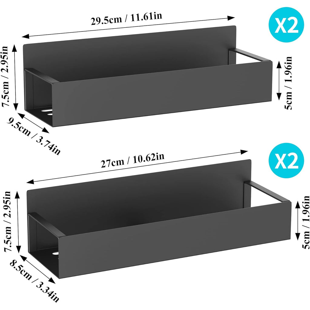HuggieGems Metal 4 Pack Magnetic Spice Storage Rack Organizer for Refrigerator and Oven, Black Fridge Organizers and Storage, Metal