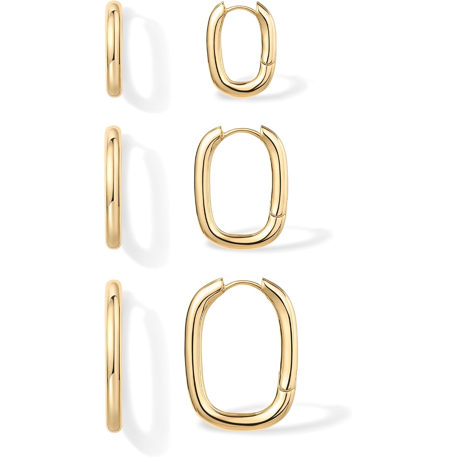 PAVOI 18K Gold Plated 925 Sterling Silver Posts Small Hoop Earrings for Women - Trendy Geometric Plain Chunky Huggie Earscape Piercing Pack - Hypoallergenic Everyday Gold Hoop Earrings Set