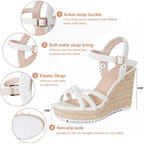 Mikarka Espadrille Wedge Sandals For Women Braided Knot Ankle Strap Open Toe Platform Sandals