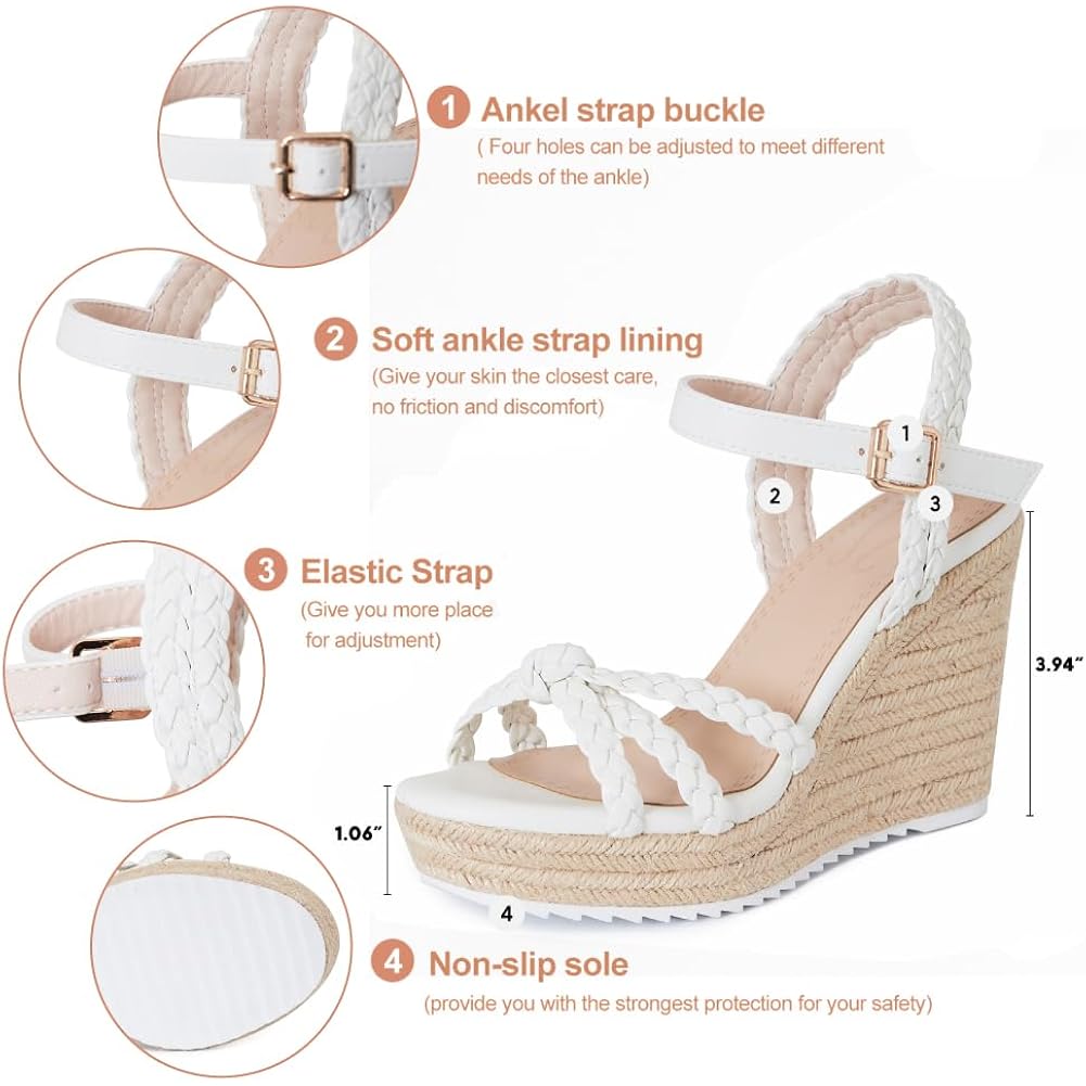 Mikarka Espadrille Wedge Sandals For Women Braided Knot Ankle Strap Open Toe Platform Sandals