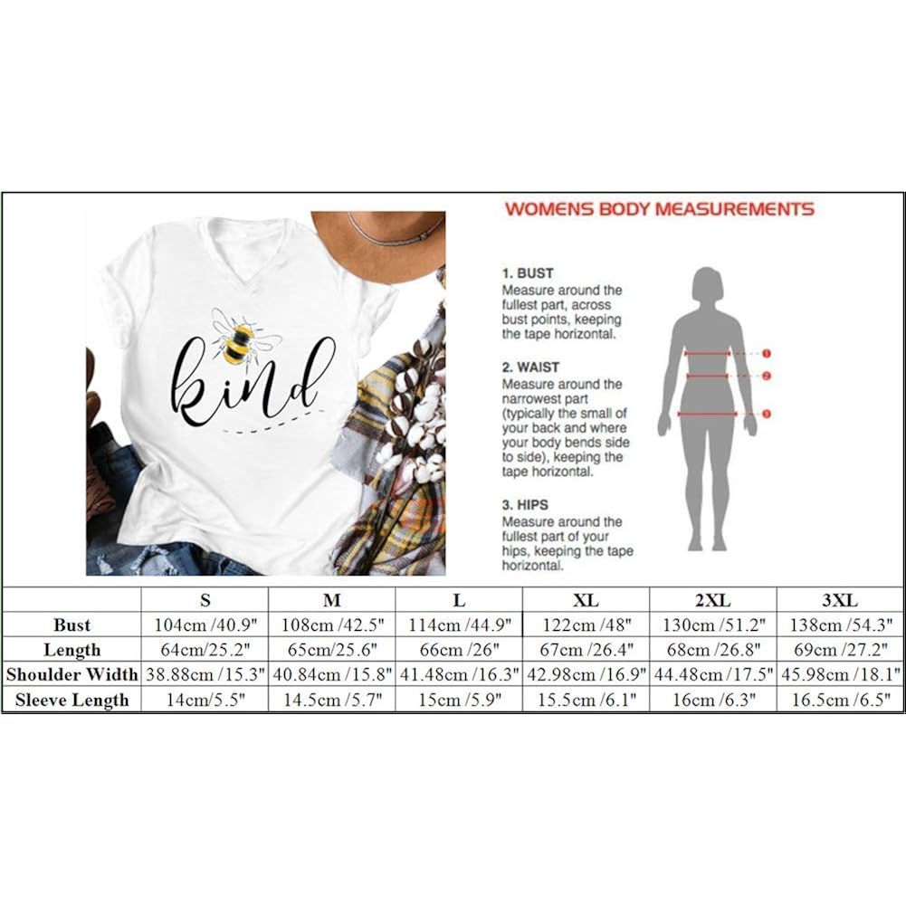 Womens Be Kind Graphic Tees V Neck Cute Printed Summer Casual T Shirts Tops White