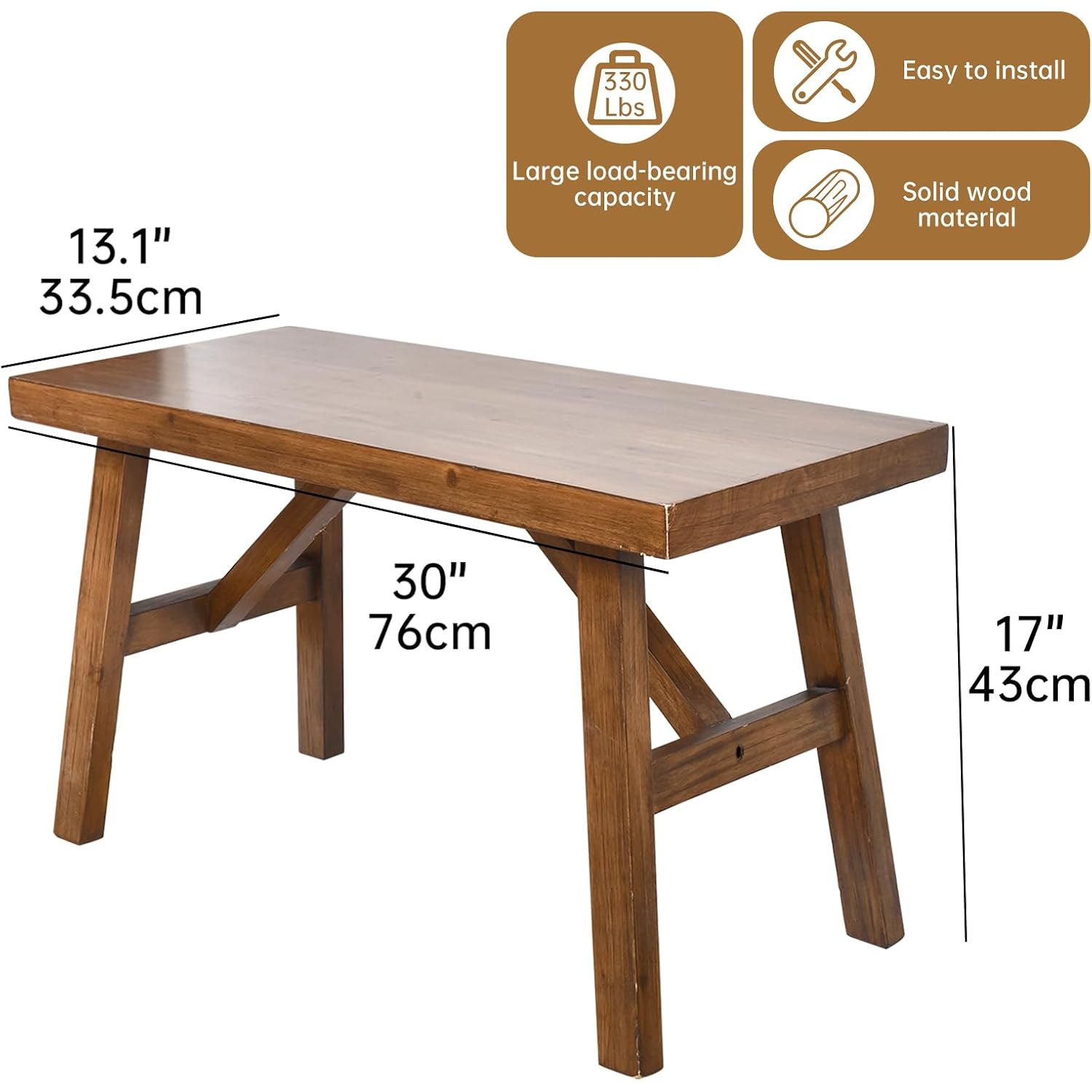 Swallowliving Handcrafted Solid Wood Bench, 30" - Farmhouse-Style Entryway Seating For Living & Dining Room, Rustic Design, Natural Finish